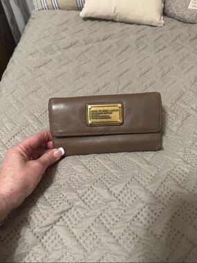 Marc by Marc Jacobs Taupe Leather Wallet with Gold Plaque